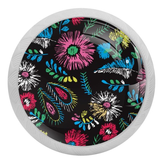 4PCS Round Antlers Embroidery Cabinet Fluorescence Knob Glowing in the Dark Furniture Drawer Pulls Handle with Screws