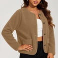 thumbnail image 3 of Sheghy Womens Denim Jacket Inspired Crew Neck Single Button Jacket - Solid Long Sleeve Winter Khaki XXXXL, 3 of 6