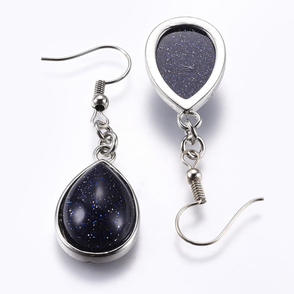 10pairs & Mixed Stone Dangle Earrings with Brass Earring Hooks teardrop 48mm Pin: 0.5mm
