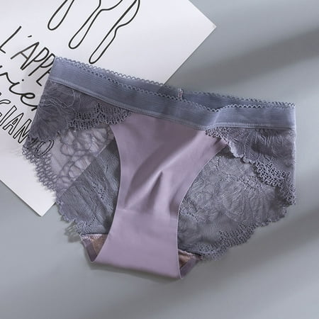 Value Buy: Women s Bikini Panties  Ropa Interior de Mujer  Ladies  Mid To High Waisted Ice Silk Seamless Peach Hip Lace Romantic Lightweight Breathable Thong Underwear SOPATENOR Gray M