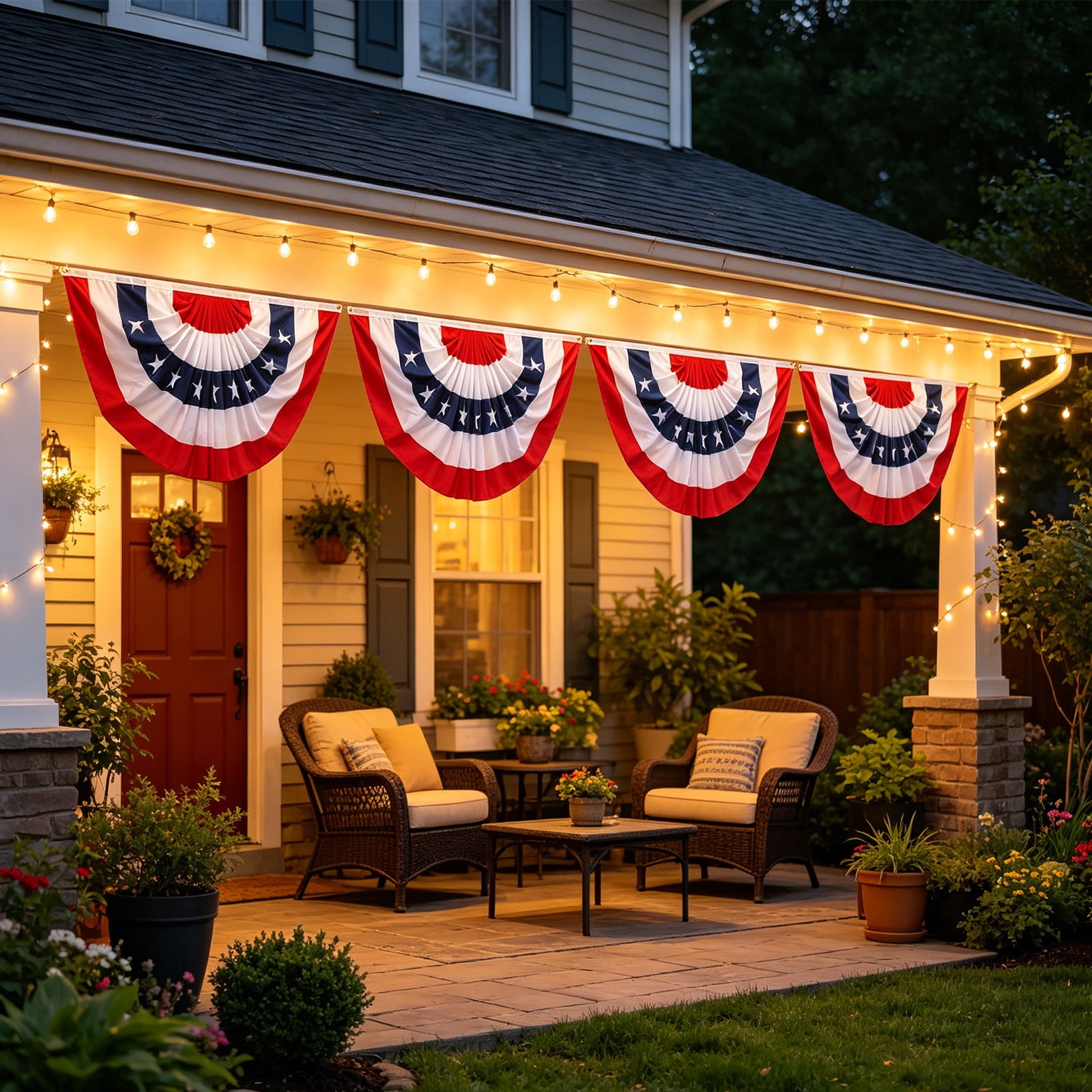 Gallickan 4 Pack Independence Day Fan-Shaped Patriotic Flag 60x120cm USA American Flag for Outdoor Garden Decor