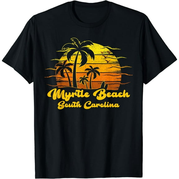 Vintage Retro Palm Tree Sunset South Carolina Myrtle Beach T-Shirt