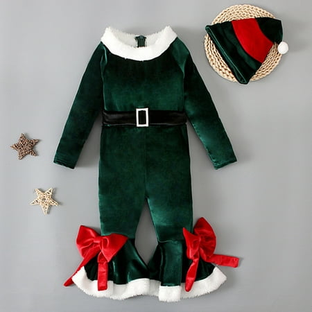 

Leutsin Toddler Kids Baby Girls Christmas Fashion Cute Trumpet Long Sleeve Bow Jumpsuit Flared Pants Suit