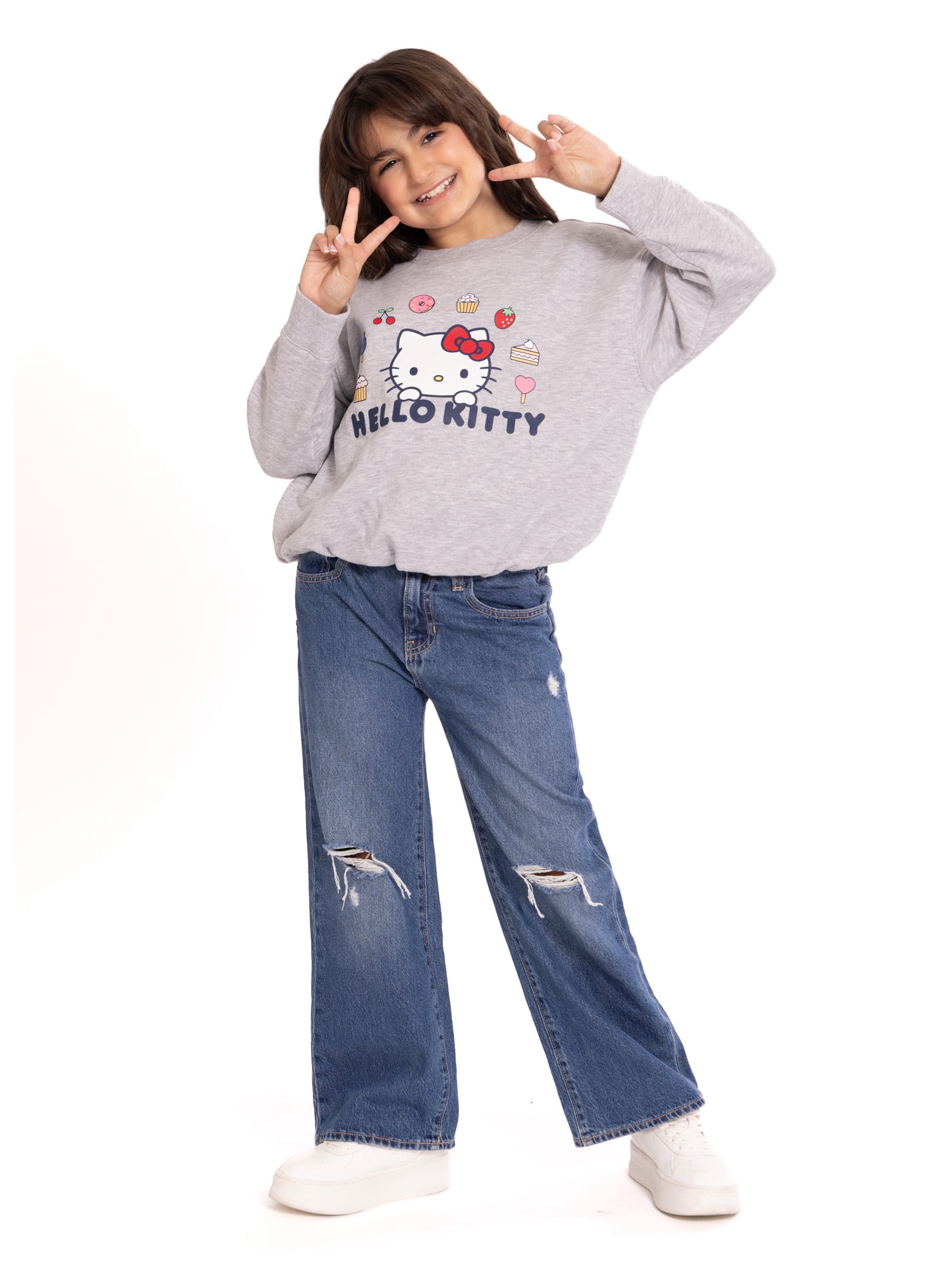 Wonder Nation Hello Kitty Girls Graphic Bubble Hem Top with Long Sleeves, Sizes 4-16