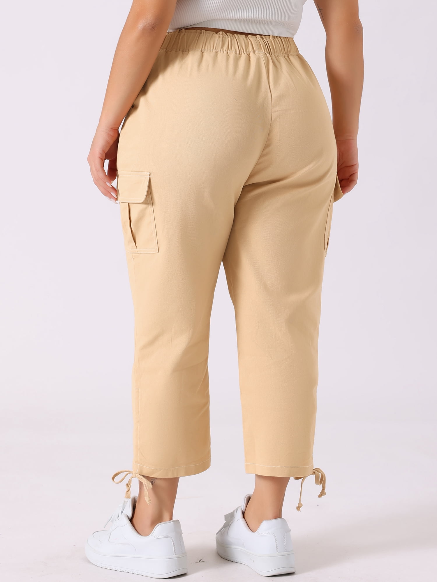 Plus Size Cargo Pants for Women High Waist Drawstring Elastic Waist 4X Beige