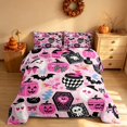 thumbnail image 2 of Homewish Halloween Pink Pumpkin Queen Comforter Set for Girls, Bow Ghost Bat Skull Comforter Sets Queen, Pink Black, Pink Reversible, 3 Pieces 1 Comforter and 2 Pillowcases, 2 of 5