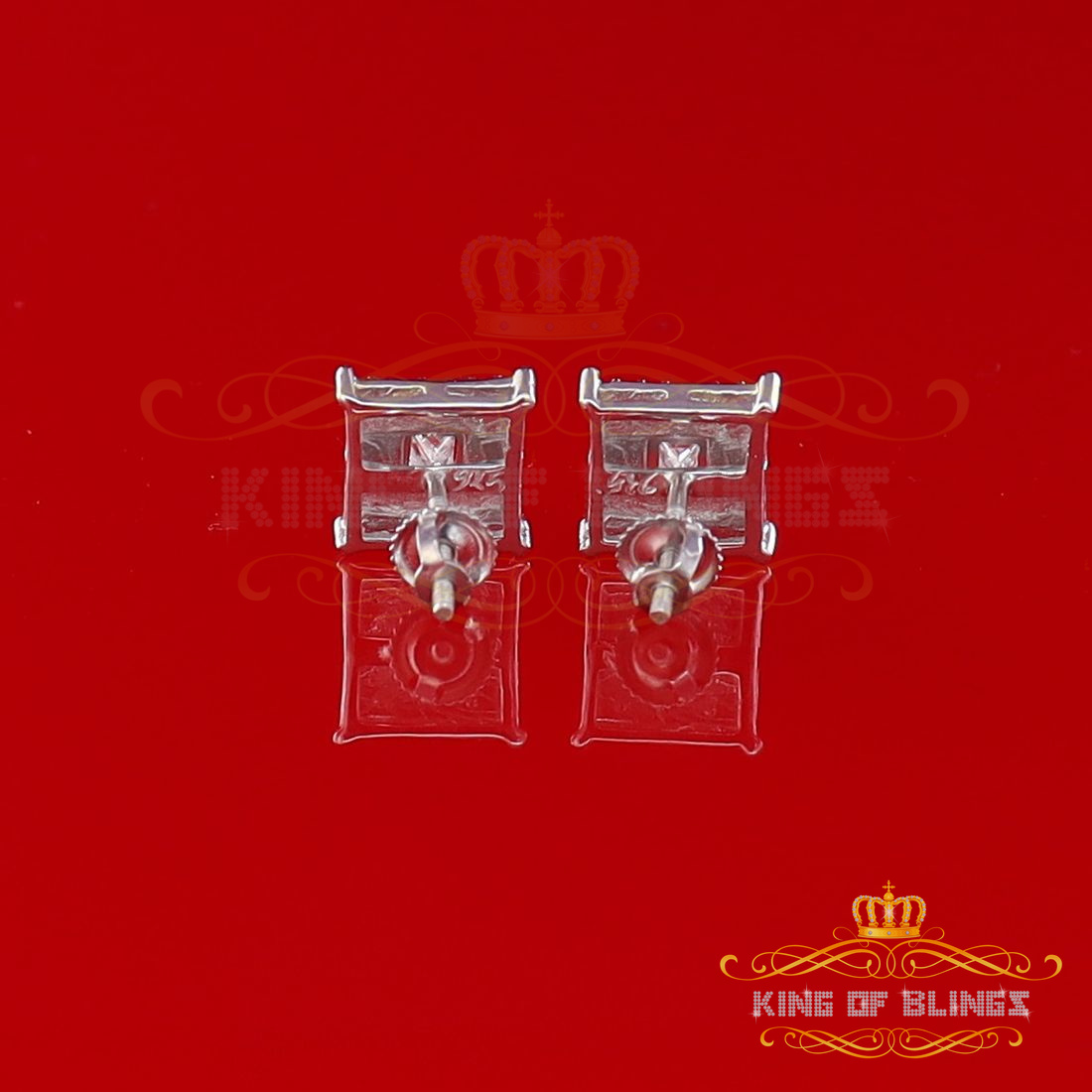 King of Bling's 0.10ct Diamond Stud Squre Earrings For Women White 925 Sterling Silver For Men