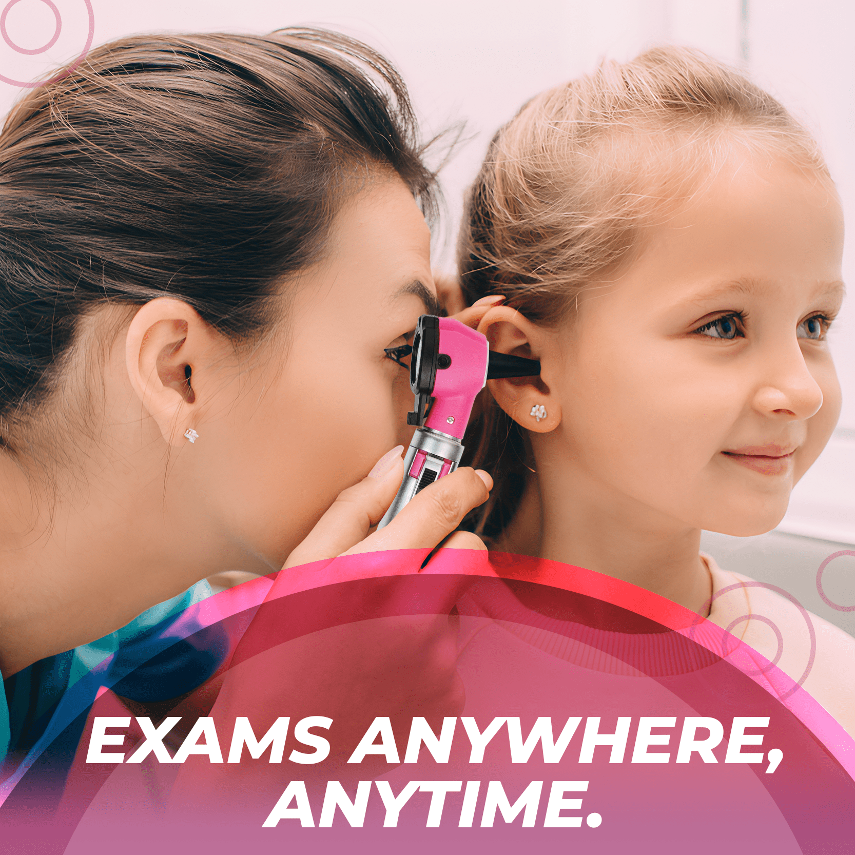 RiteScope Otoscope with Light - Compact Size - Pink
