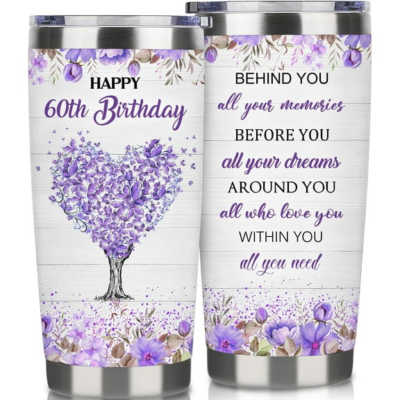 60 Year Old Women Birthday Tumbler 20oz-60 Year Old Girl Gifts Ideas-Double Wall Stainless Steel Vacuum Insulated Coffee Cup