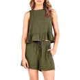 thumbnail image 4 of FOCUSNORM Women's Summer Shorts 2Pcs Suit Solid Color Ruffle Crop Top Tanks + Elastic Waist Drawstring Shorts Outfits, 4 of 7
