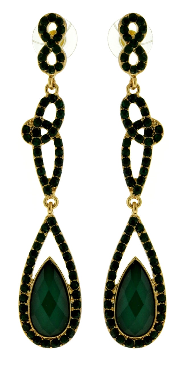 GoldTone Drop Dangle Earrings With Green Colored Faceted Accents