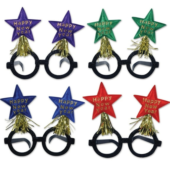 Beistle Club Pack of 12 Glittered "Happy New Year" Star Bopper Eyeglass Party Favor Costume