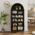 thumbnail image 3 of VEANERWOOD 71" Tall Arched Cabinet with Glass Doors, Wood Fluted Pantry Cabinet with Adjustbale Shelves for Dining Room, Kitchen & Living Room, 3 of 12