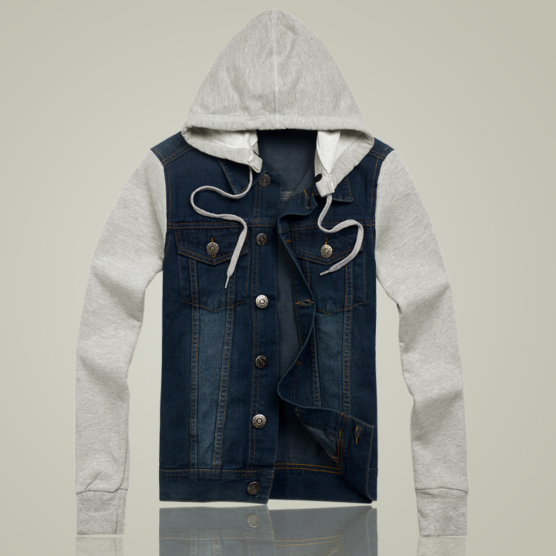 men's denim jacket hooded long sleeve hoodie