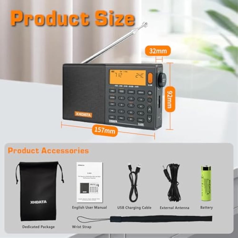 XHDATA D-808 DSP Battery USB Port Portable Shortwave Radio with