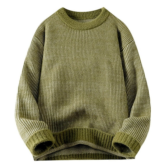 TFEOQRY Men's Crew Neck Sweater Ribbed Knitted Loose Long Sleeve Solid Color Casual Pullover Fall Winter Top Olive Green