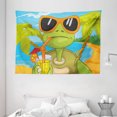 thumbnail image 1 of Turtle Tapestry, Cool Sea Turtle with Sunglasses Drinking Cocktail at the Beach Cartoon, Wall Hanging for Bedroom Living Room Dorm Decor, 80W X 60L Inches, Green Orange Light Blue, by Ambesonne, 1 of 2