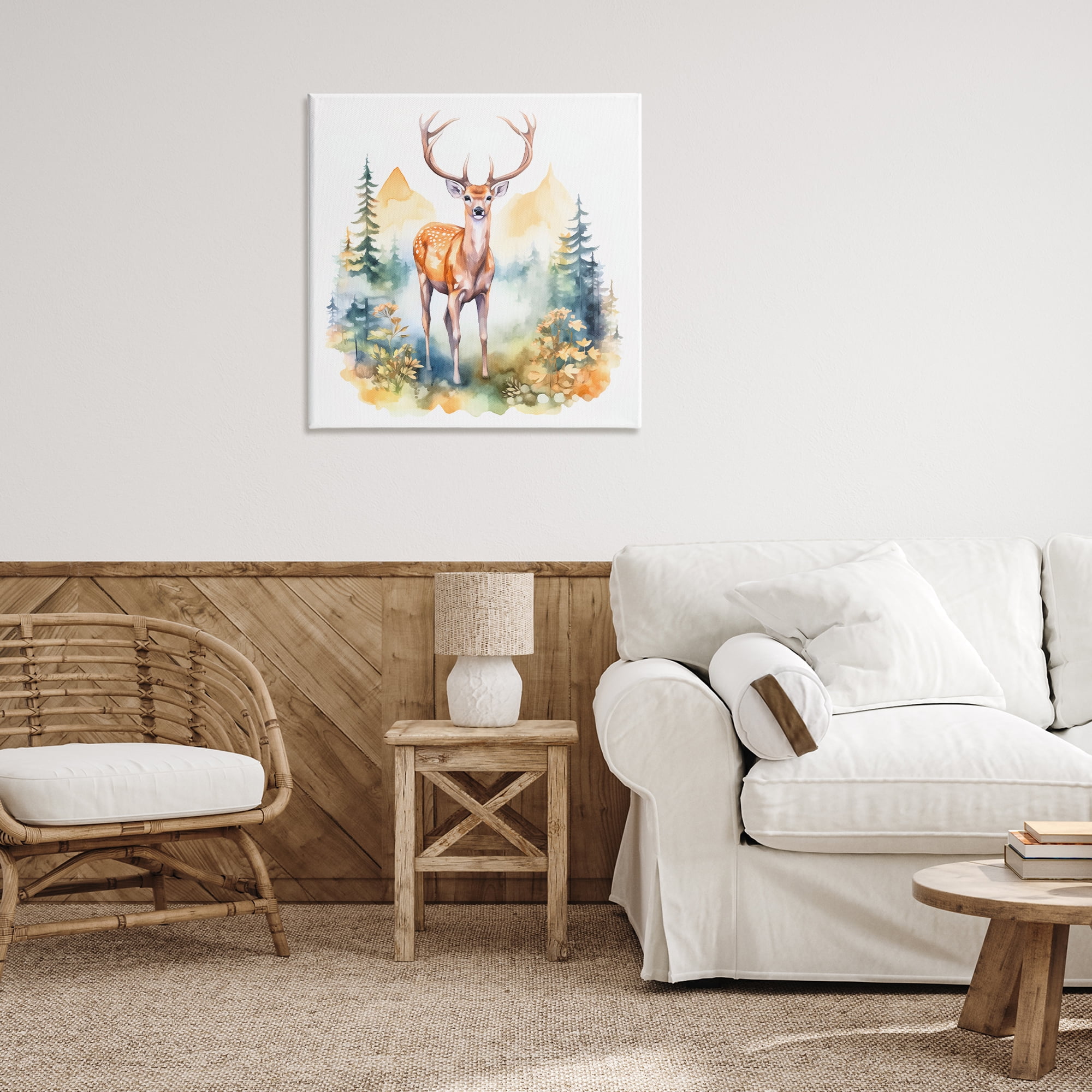 Stupell Industries Wild Deer with Mountains Animals Painting Wrapped Canvas Art Print Wall Art, 30 x 30