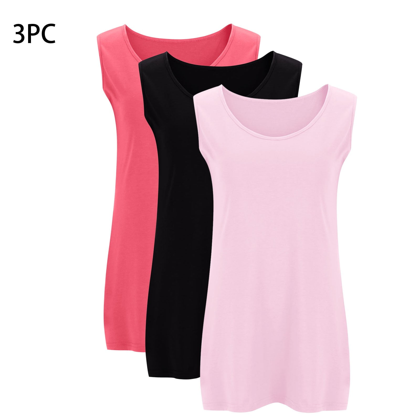 Fouhkni Plus Size Tank Tops for Women Sleeveless Round Neck Basic Loose Casual Plain Tunic Tops 3 Pack