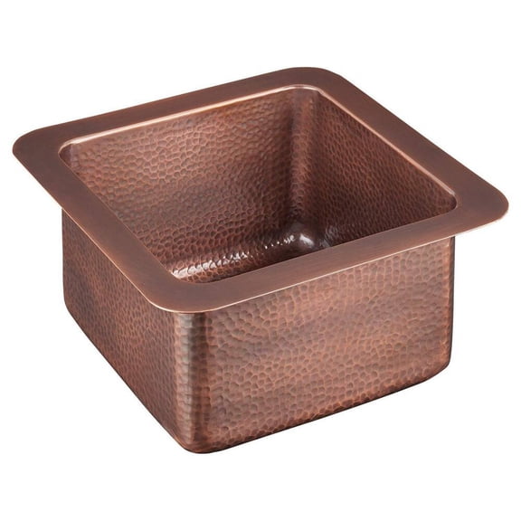 (Open Box) 15" x 15" x 8" Merrick Copper Single Bowl Drop-in/Undermount Bar Sink (Hammered Medium Antique Copper Finish) - 1.75" drain hole for 2" bar drain