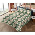 thumbnail image 4 of Ambesonne Peony Fitted & Flat Sheet with Sham 3 Pcs Set, Cartoon Floral Pattern Boho, Twin, Hunter Green Champagne, 4 of 5
