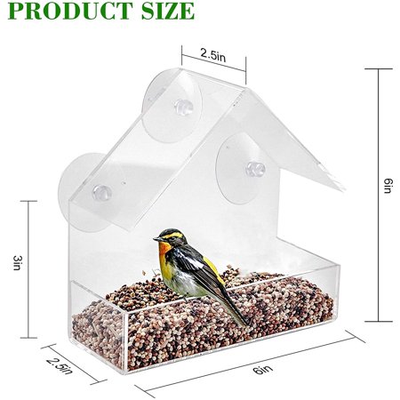 Window Bird Feeder With Strong Suction Cups And Seed Tray Outdoor Birdfeeders For Red Cardinal Royal Blue Jay Bluebird Clear Acrylic Design To Enjoy Bird Watching For Kids Elderly Pets Walmart
