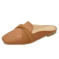 thumbnail image 2 of ZTTD Ladies Fashion Solid Color Leather Round Head Half Slippers Flat Comfortable Casual Single Shoes, 2 of 8