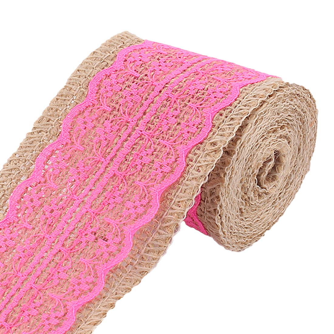 Wedding Lace Edge Strap Decor Craft Burlap Ribbon Roll Pink 2.2 Yards