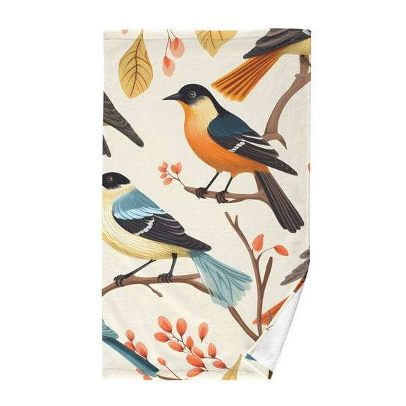 Different Cute Birds on Branch Cotton Face Towels Absorbent Hand Towel Soft Bathroom Towel for Kitchen Hotel Decoration