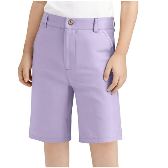 Ltctricy Children's Twill Shorts Girls Boys Elastic Waist Straight Leg Knee Length Shorts Summer Bermuda Shorts with Pockets 5-15 Y
