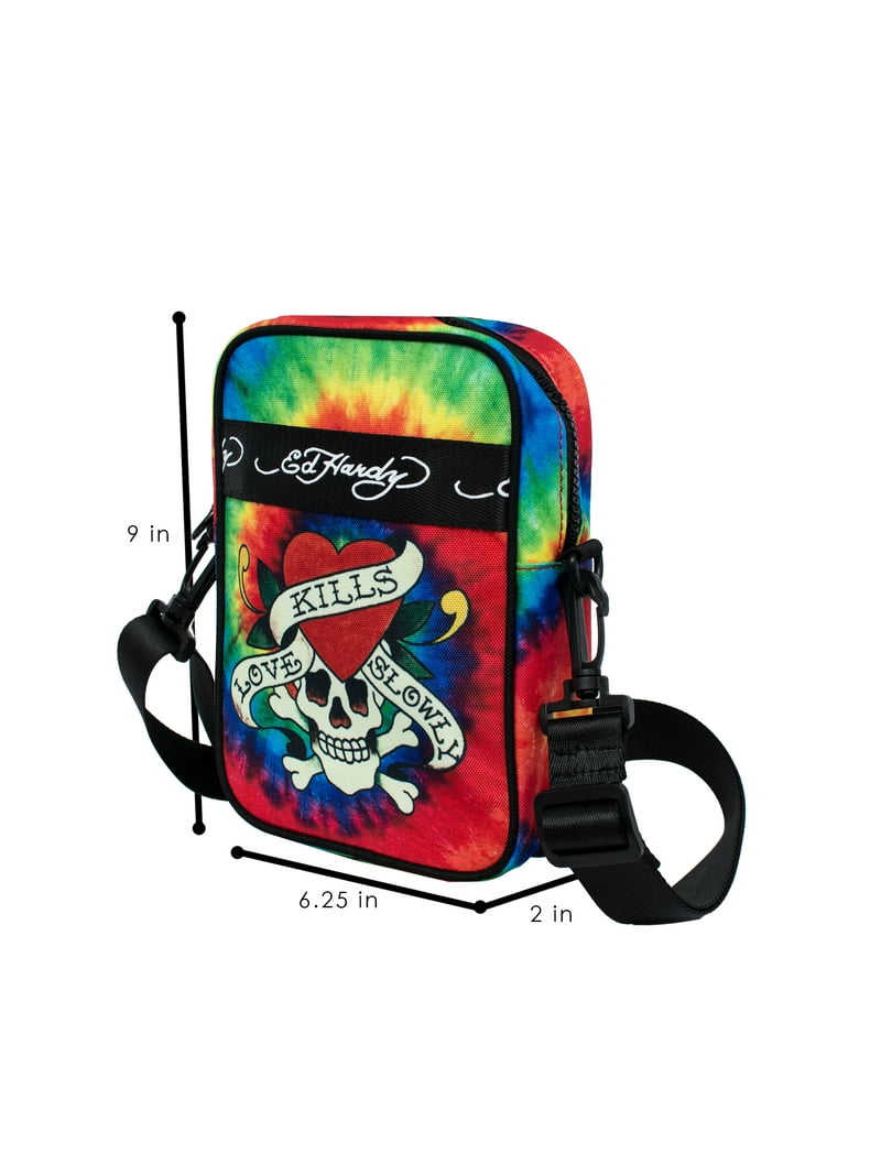 Ed Hardy Unisex Skull on Rainbow Nylon Messenger Cross Body Bag
