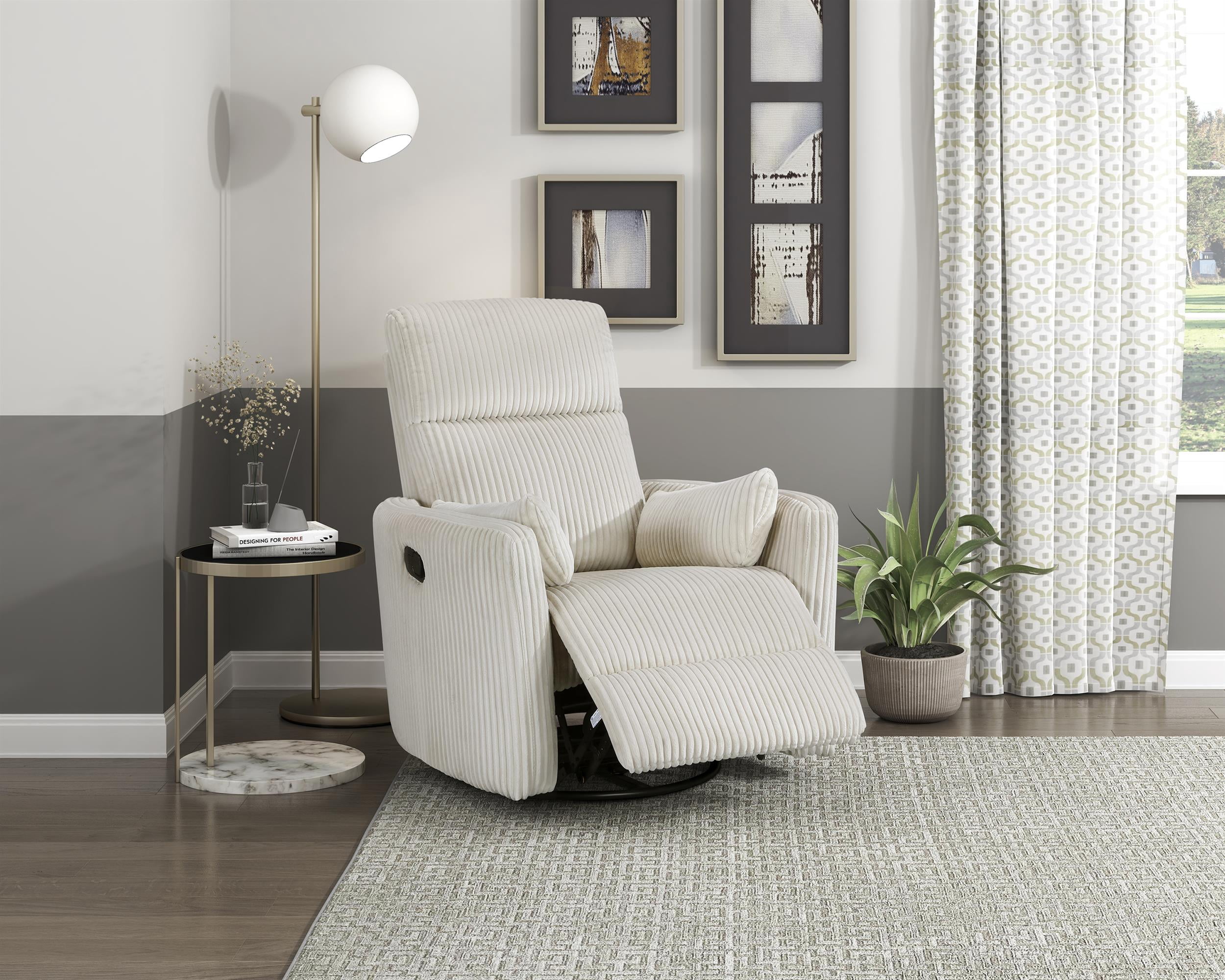 Lexicon Traverse Corduroy Swivel Glider Reclining Chair in Beige