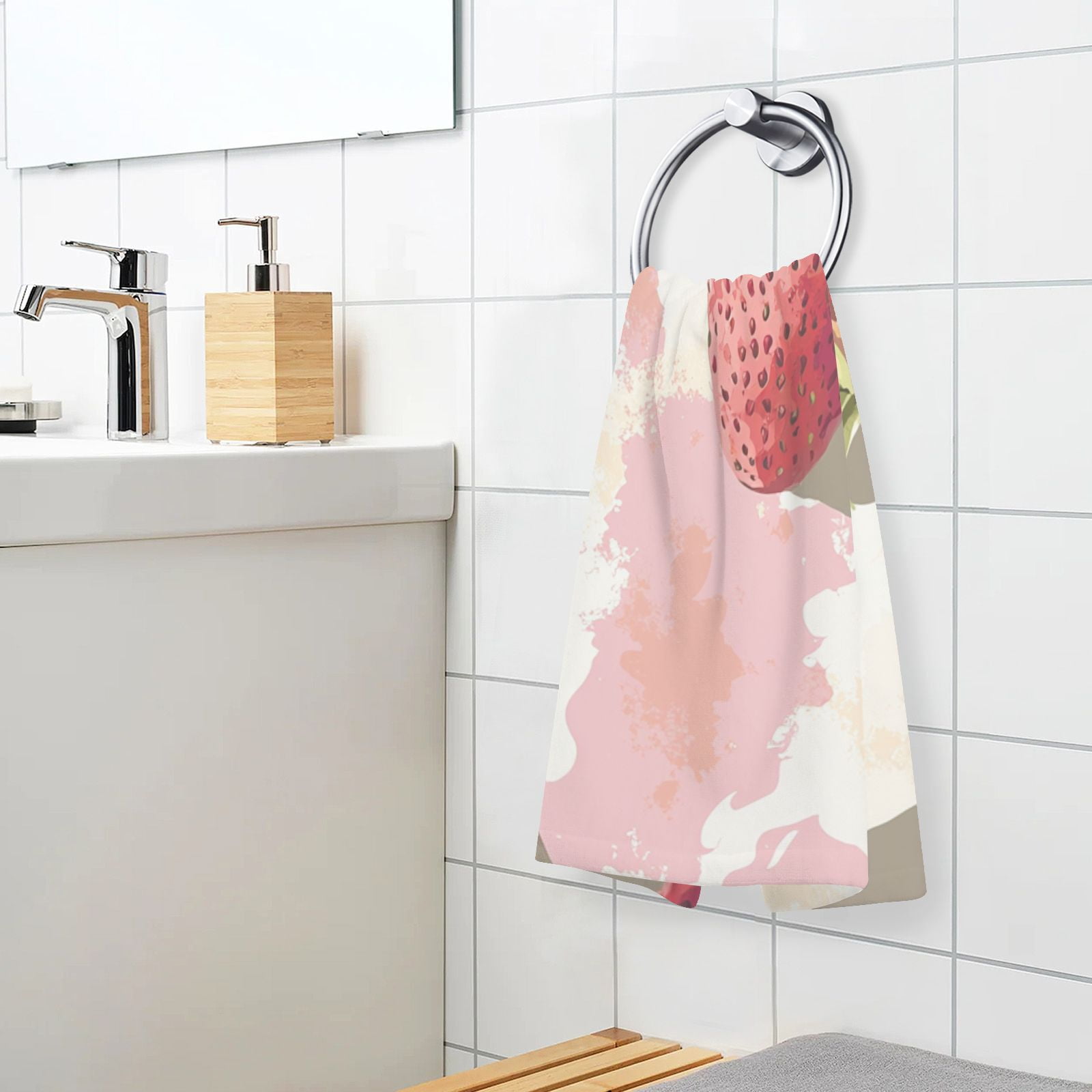 Print Strawberrys Hand Towels Cotton Bath Towels Large Face Towels Absorbent for Bathroom 2 Packs