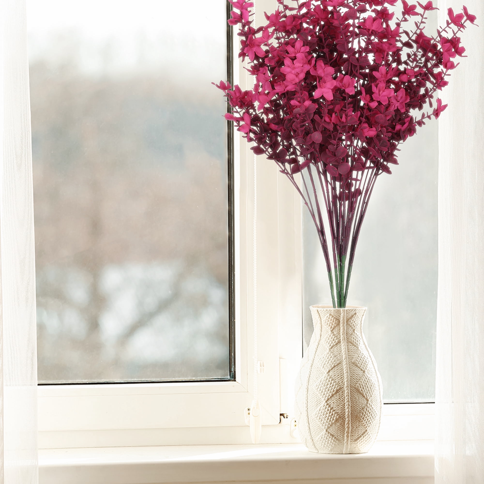 Unique Bargains 6 Bundles of Artificial Jasmine Flowers Fake Flowers with Stems Rose Red