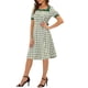 thumbnail image 4 of INSPIRE CHIC Vestido Midi de Cuello Cuadrado de Verano para Mujer con Contraste y Manga Corta A-Line a Cuadros Verde M, 4 of 5