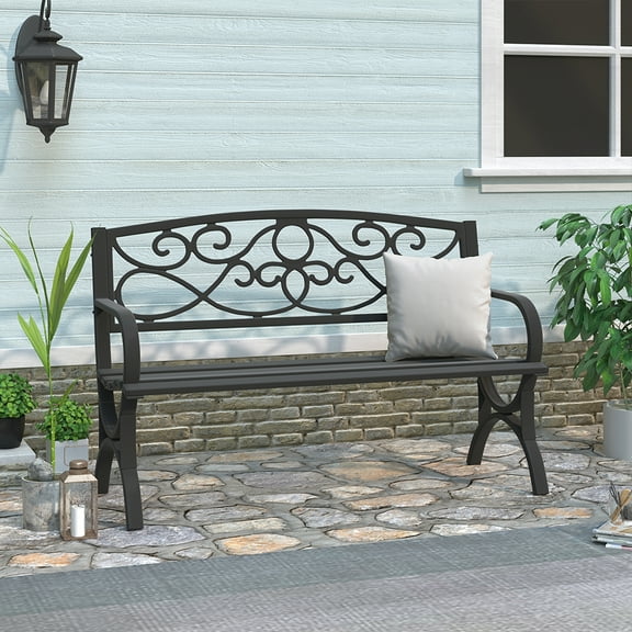 Abble High Back Outdoor Metal Garden Bench Steel Patio Loveseat Park Bench