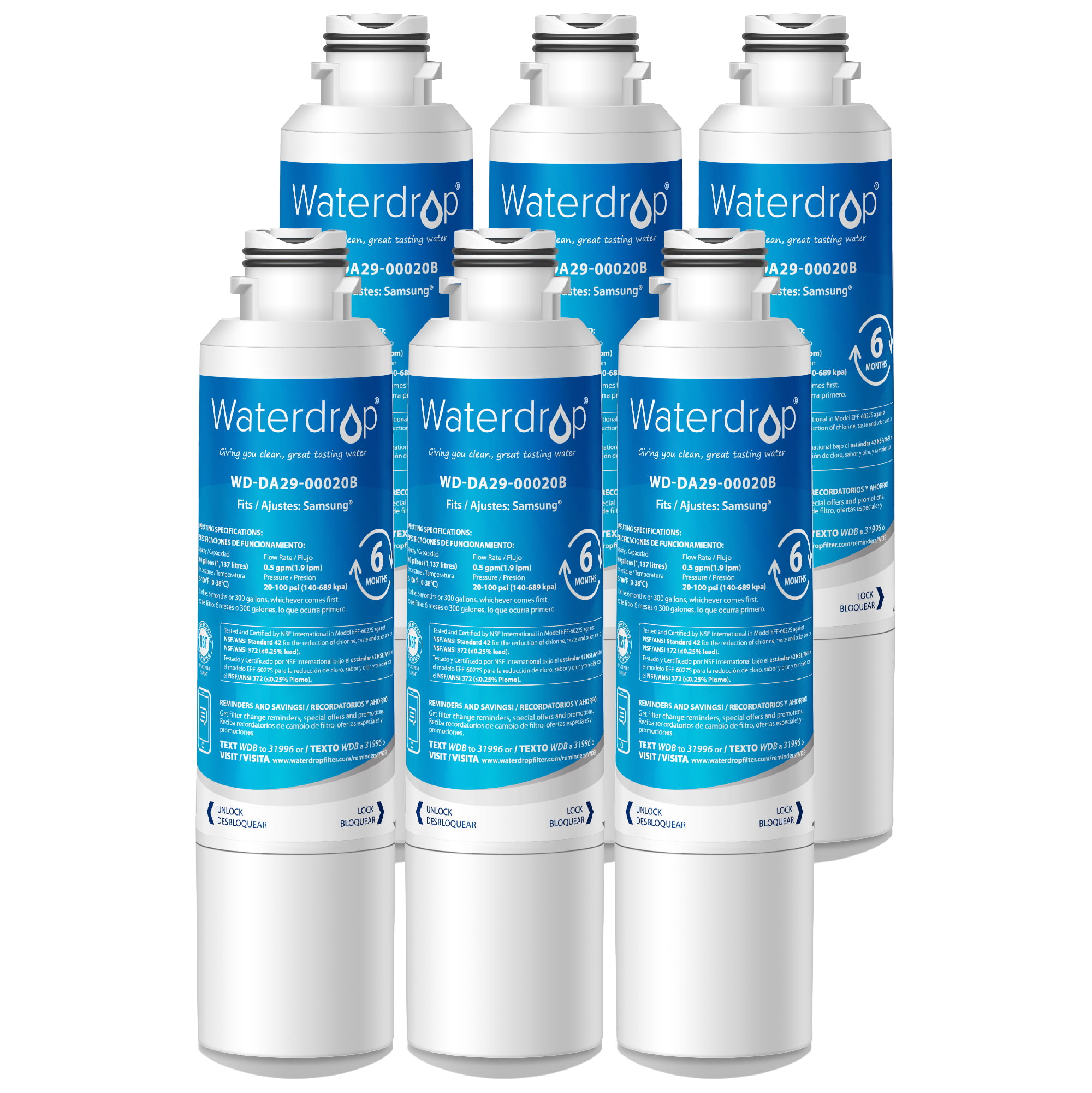 Aqua Fresh Water Filter 6 Pack Fits Samsung RF261BEAESG Refrigerators 