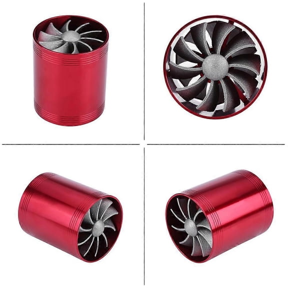 Aluminum Car Air Intake Turbonator Dual Fan Turbine Super Charger Gas Fuel Saver Turbo Red