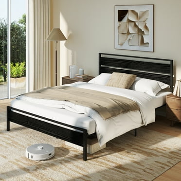 Sailvan Queen Size Bed Frame with Headboard, Heavy Duty Metal Platform Bed Frame with 12.5'' Under-Bed Space, Steel Slat Support, Easy Assembly, Noise Free, Black