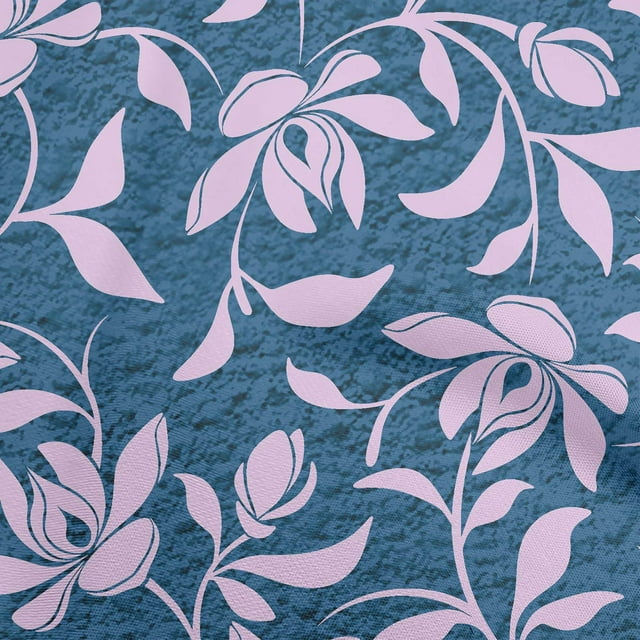 oneOone Cotton Flex Medium Blue Fabric Floral Magnolia With Texture Sewing Craft Projects Fabric Prints By Yard 40 Inch Wide