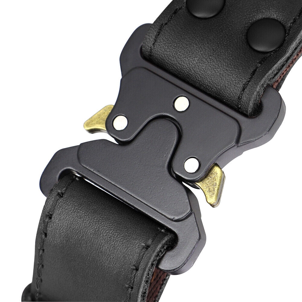 Pet Artist Genuine Leather Large Dog Collars Adjustable with Handle Heavy Duty Buckle