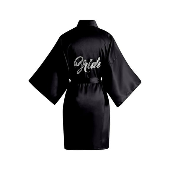 KANG Elegant Solid Color Rhinestone Bride Bathrobe For Women Silk Like Wedding Morning Gown Bridal Makeup Robe For Bridal Parties And Celebrations