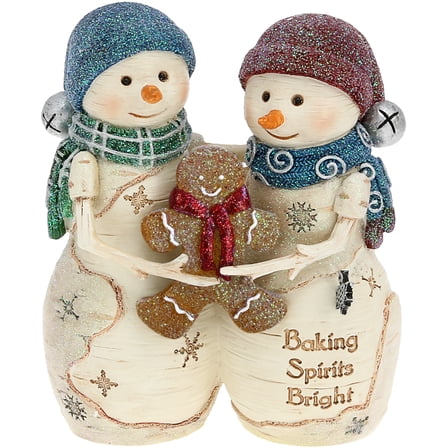 Pavilion Gift Company - Baking Spirits  - 4.5" Snowcouple Holding a Gingerbread Man