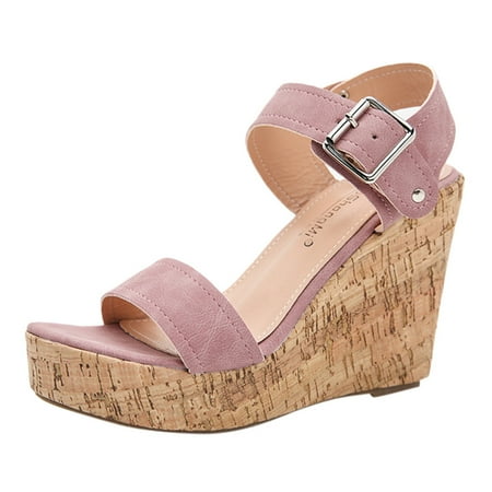 

〖Yilirongyumm〗 Pink 38 Sandals Women Platform Sandals Casual Shoes Ankle Buckle Strap Open Toe Summer Sandals