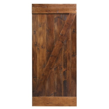 Calhome 36 in. x 84 in. Distressed Z Series Walnut Solid Knotty Pine Wood Interior Sliding Barn Door Slab