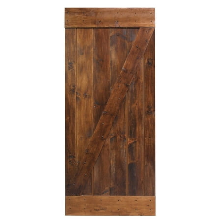 Calhome 36 in. x 84 in. Distressed Z Series Walnut Solid Knotty Pine Wood Interior Sliding Barn Door Slab