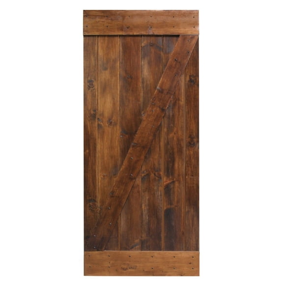 Calhome 36 in. x 84 in. Distressed Z Series Walnut Solid Knotty Pine Wood Interior Sliding Barn Door Slab