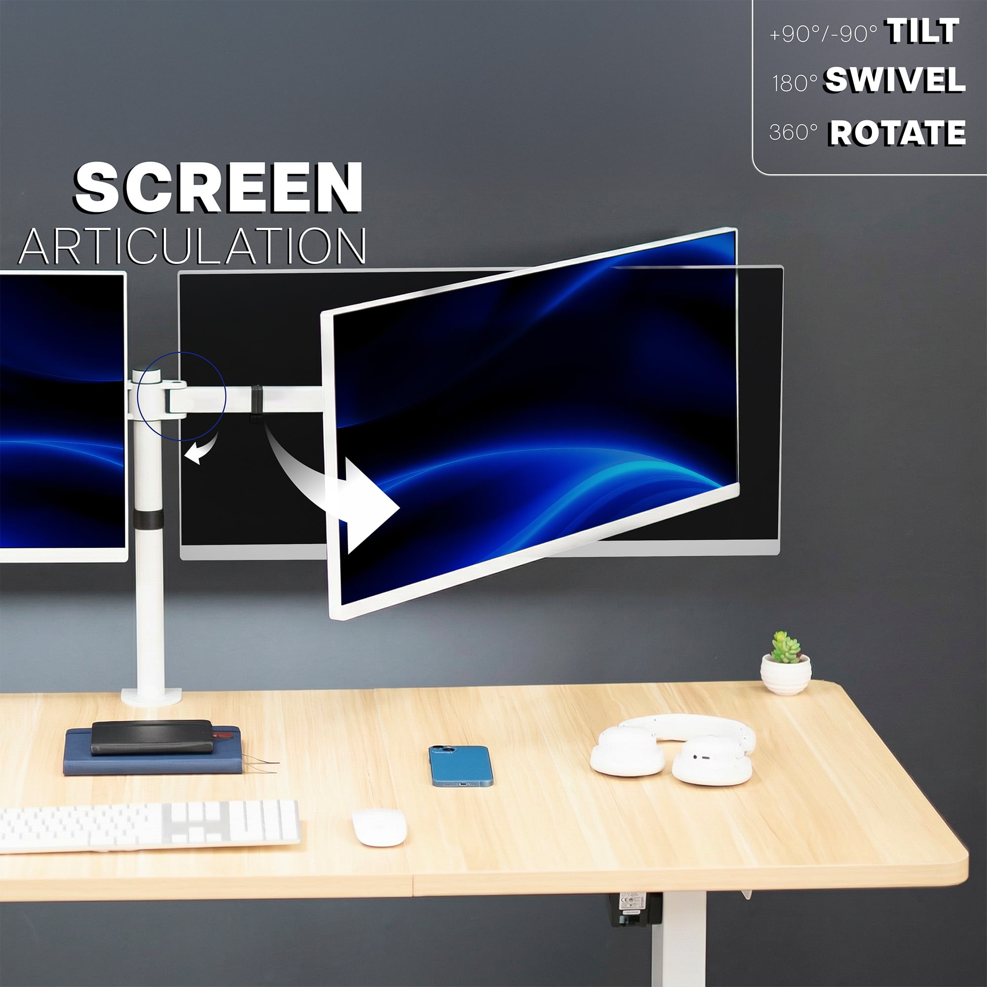 VIVO White Telescoping Dual Ultrawide 27" to 38" Monitor Heavy Duty Desk Mount
