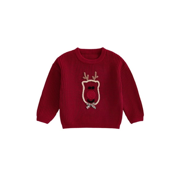 Rovasas Toddler Girls Boys Sweater Christmas Clothes Deer Embroidery Tops