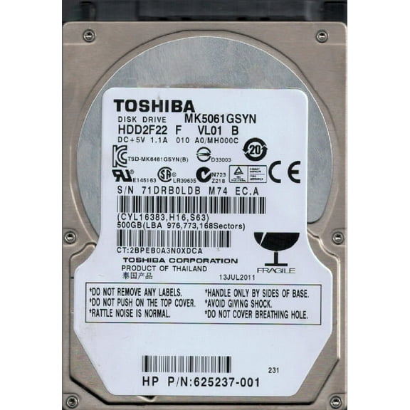 Toshiba MK5061GSYN HDD2F22 F VL01 B F/W: A0/MH000C 500GB THAILAND
